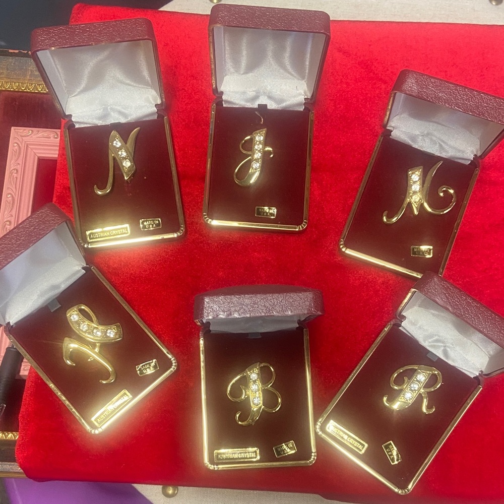 Gold Initial Brooch Set with Austrian Crystals $15 Each!